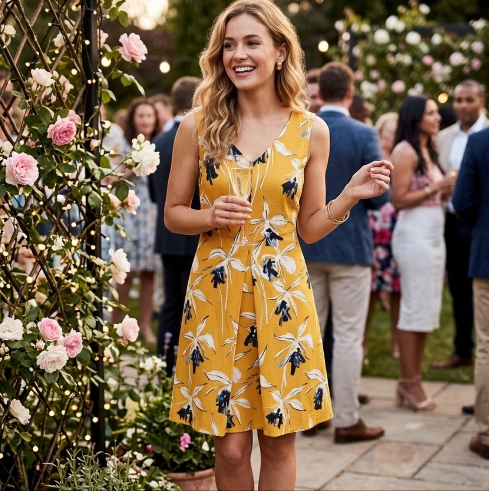 MaxMara yellow floral mini dress S